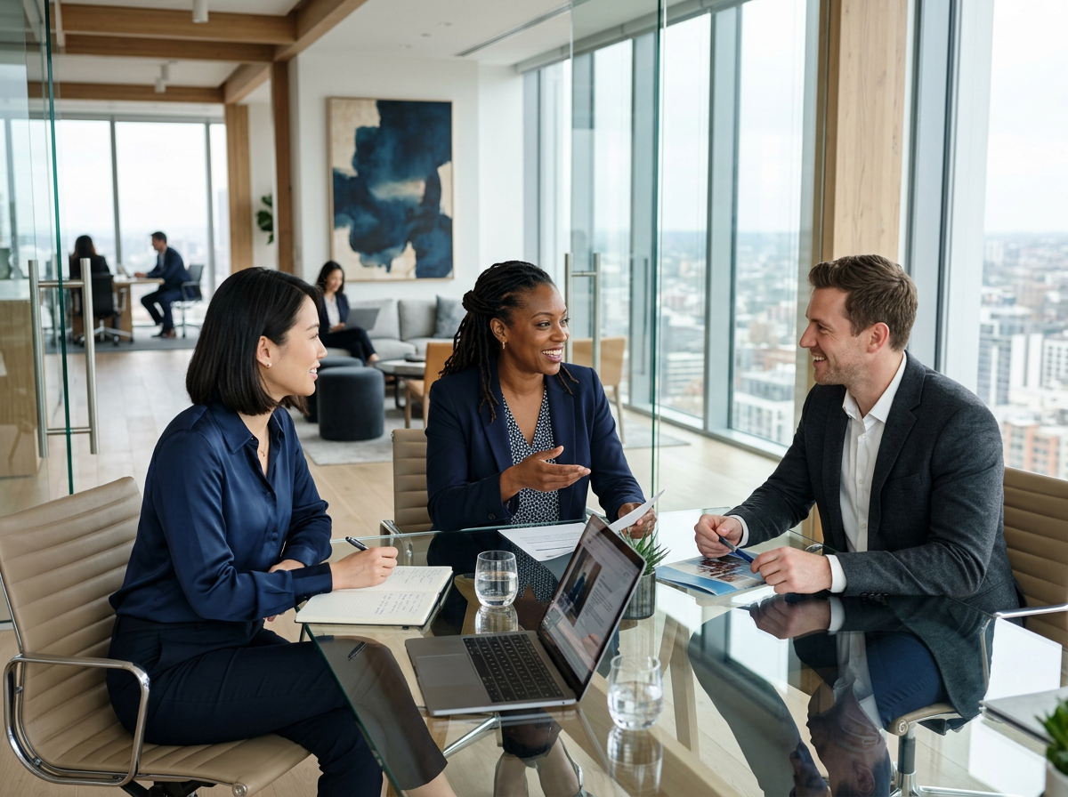 Professionals collaborating in a modern office